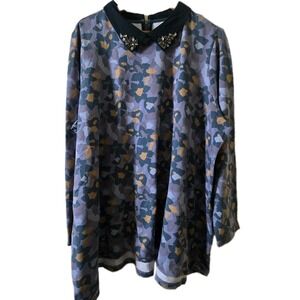 LOGO Lounge Lori Goldstein 3XL French Terry Top Embellished Collar Floral